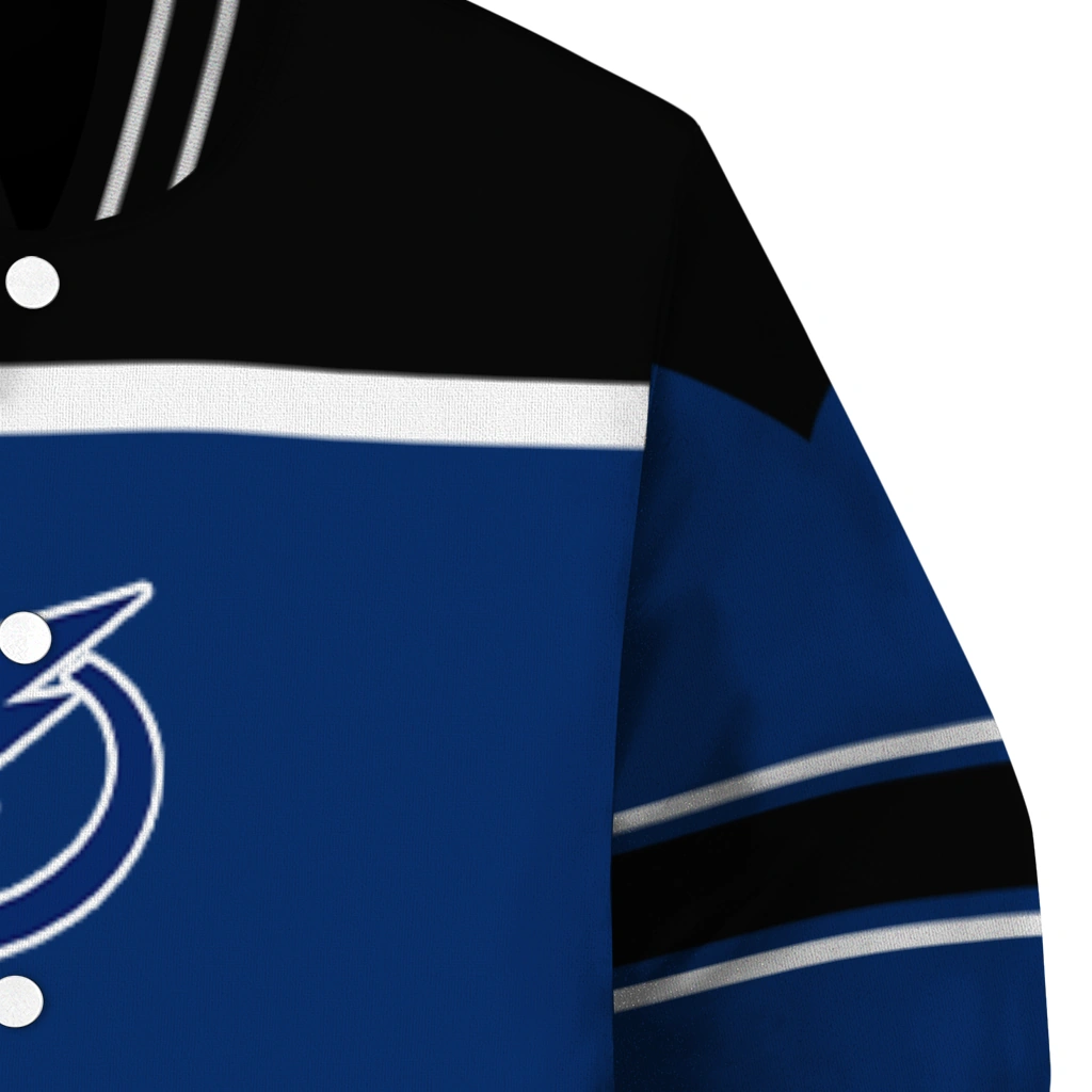 customized tampa bay lightning stripe statement blue black varsity jacket premium grade customized tampa bay lightning stripe statement blue black varsity jacket premium grade