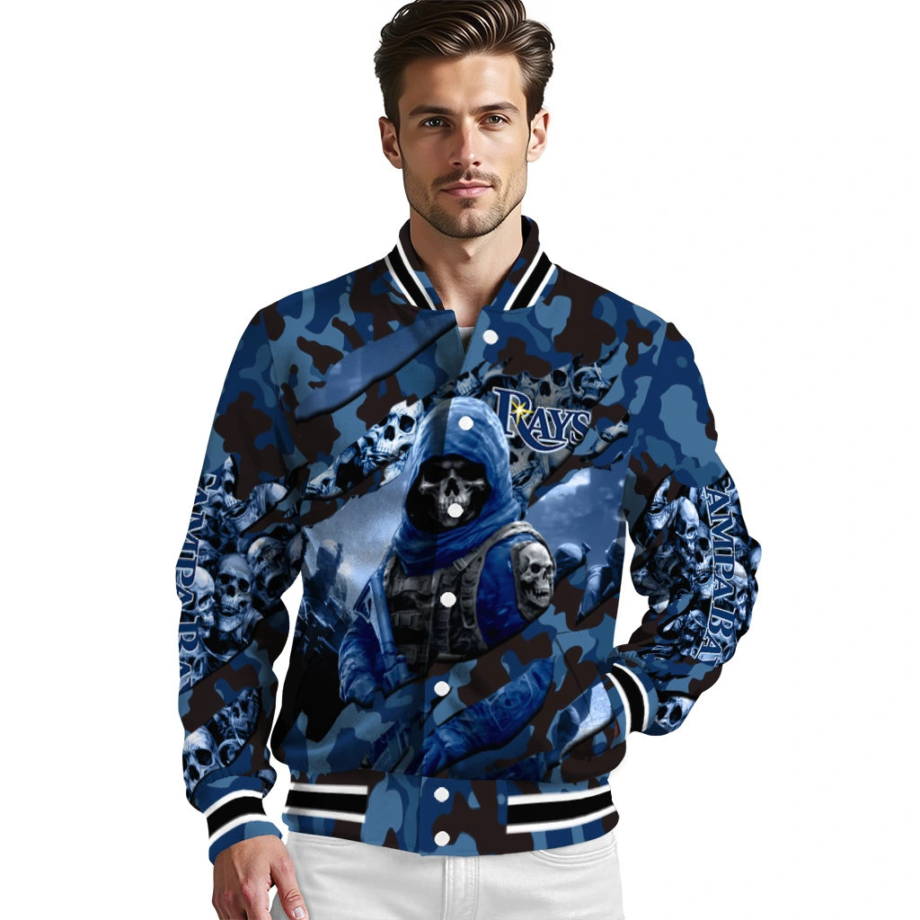 customized tampa bay rays skull horde navy varsity jacket high quality customized tampa bay rays skull horde navy varsity jacket high quality