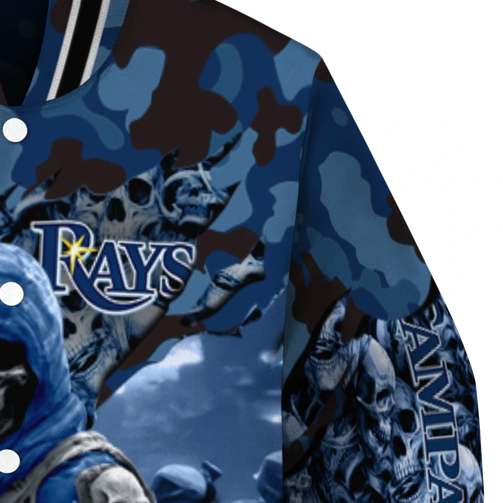 customized tampa bay rays skull horde navy varsity jacket premium grade customized tampa bay rays skull horde navy varsity jacket premium grade