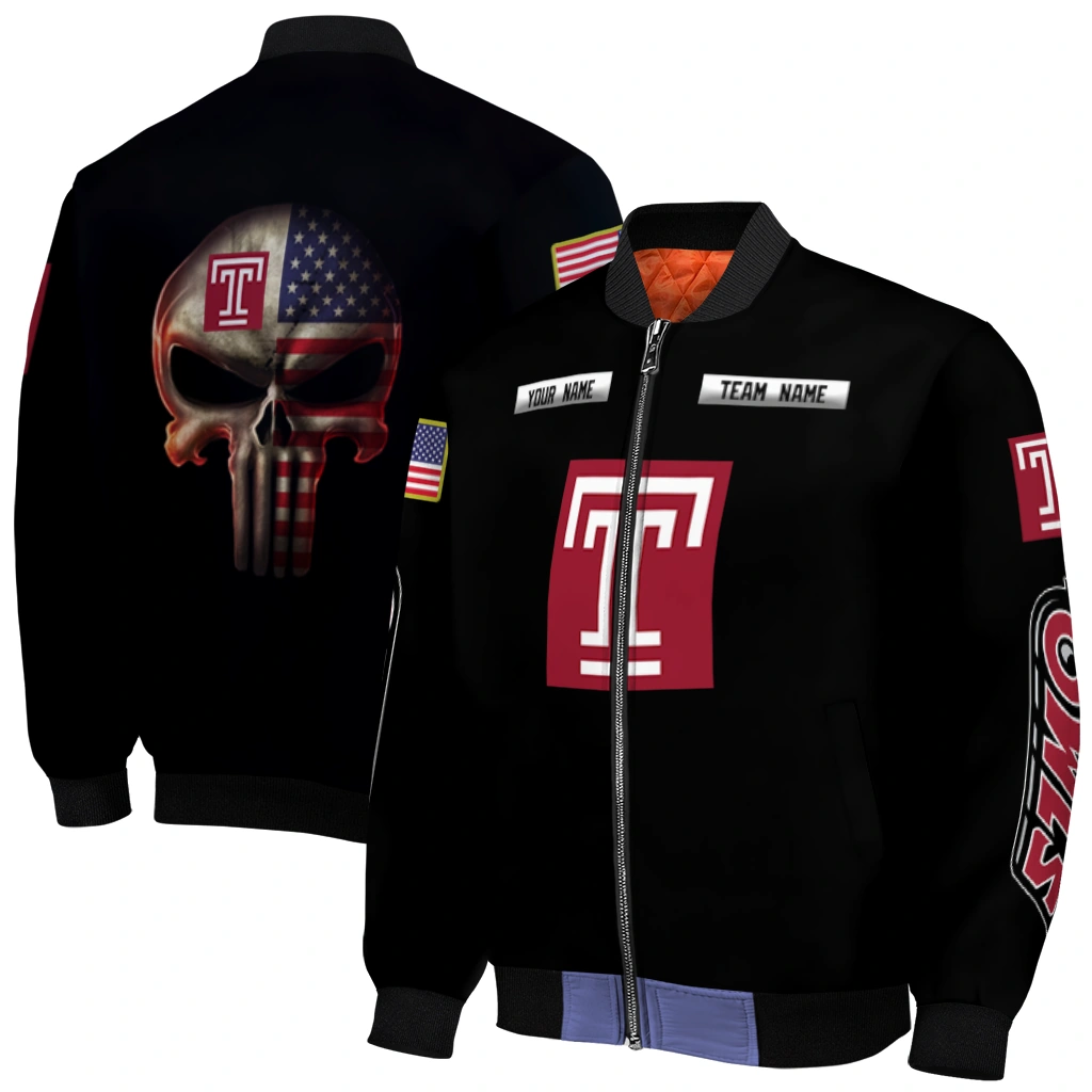 customized temple owls american flag skull black bomber jacket best selling customized temple owls american flag skull black bomber jacket best selling