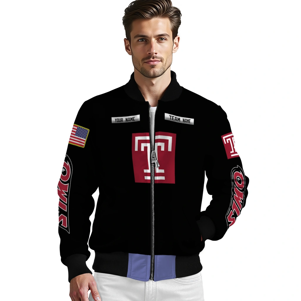 customized temple owls american flag skull black bomber jacket high quality customized temple owls american flag skull black bomber jacket high quality