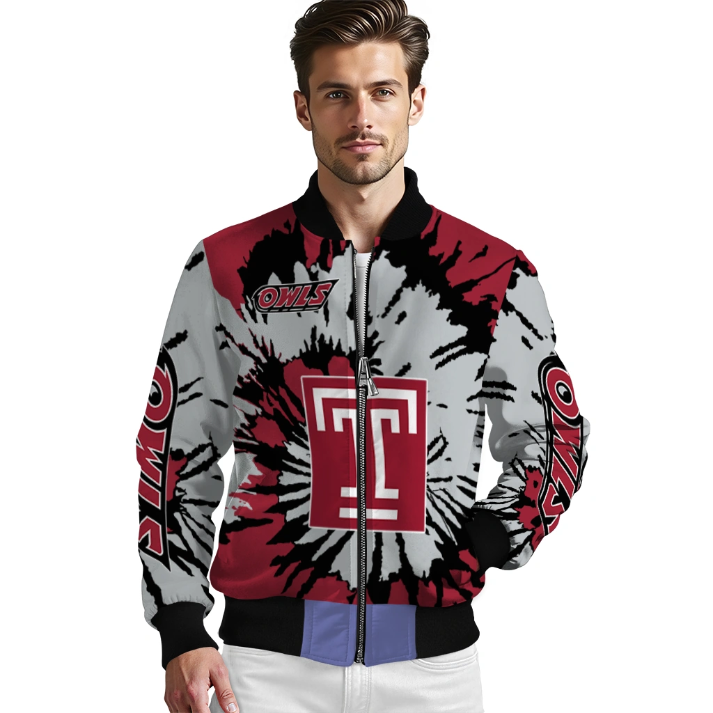 customized temple owls burst splatter red bomber jacket high quality customized temple owls burst splatter red bomber jacket high quality