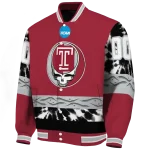customized temple owls circle skull red black varsity jacket best selling
