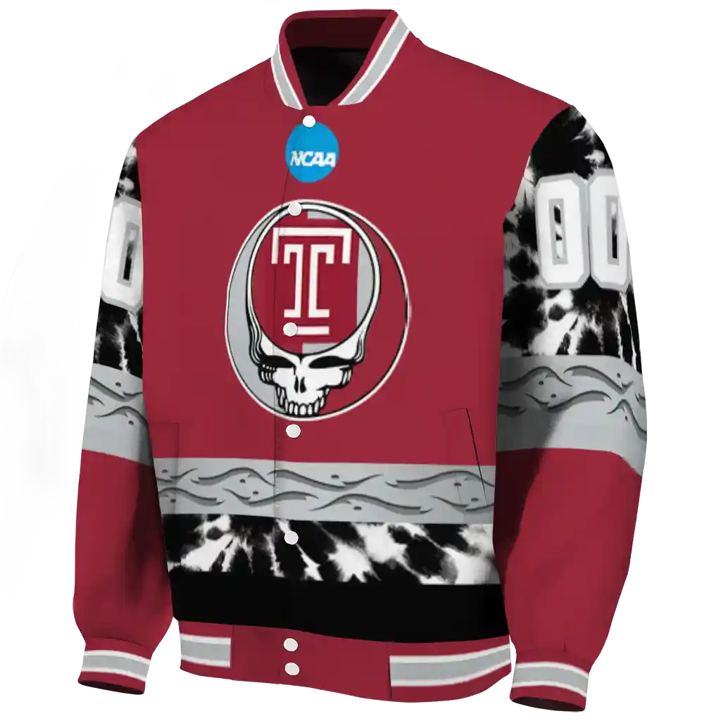customized temple owls circle skull red black varsity jacket best selling customized temple owls circle skull red black varsity jacket best selling