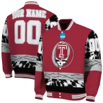 customized temple owls circle skull red black varsity jacket best selling