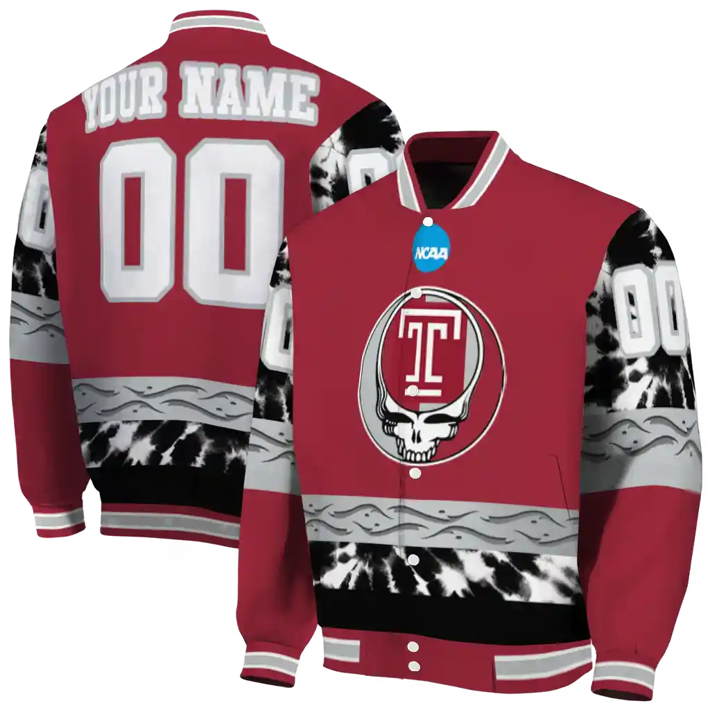 customized temple owls circle skull red black varsity jacket fashion forward customized temple owls circle skull red black varsity jacket fashion forward