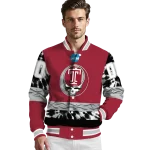 customized temple owls circle skull red black varsity jacket best selling