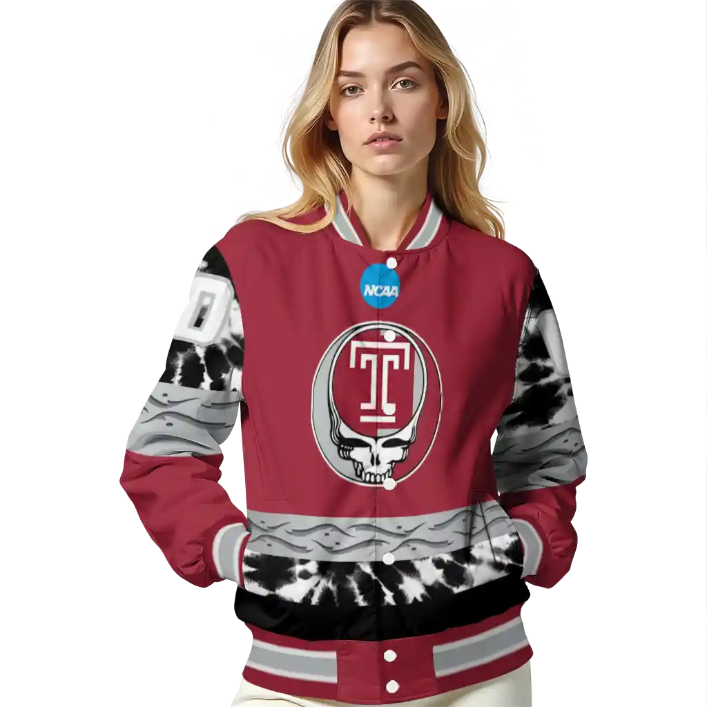 customized temple owls circle skull red black varsity jacket latest model customized temple owls circle skull red black varsity jacket latest model
