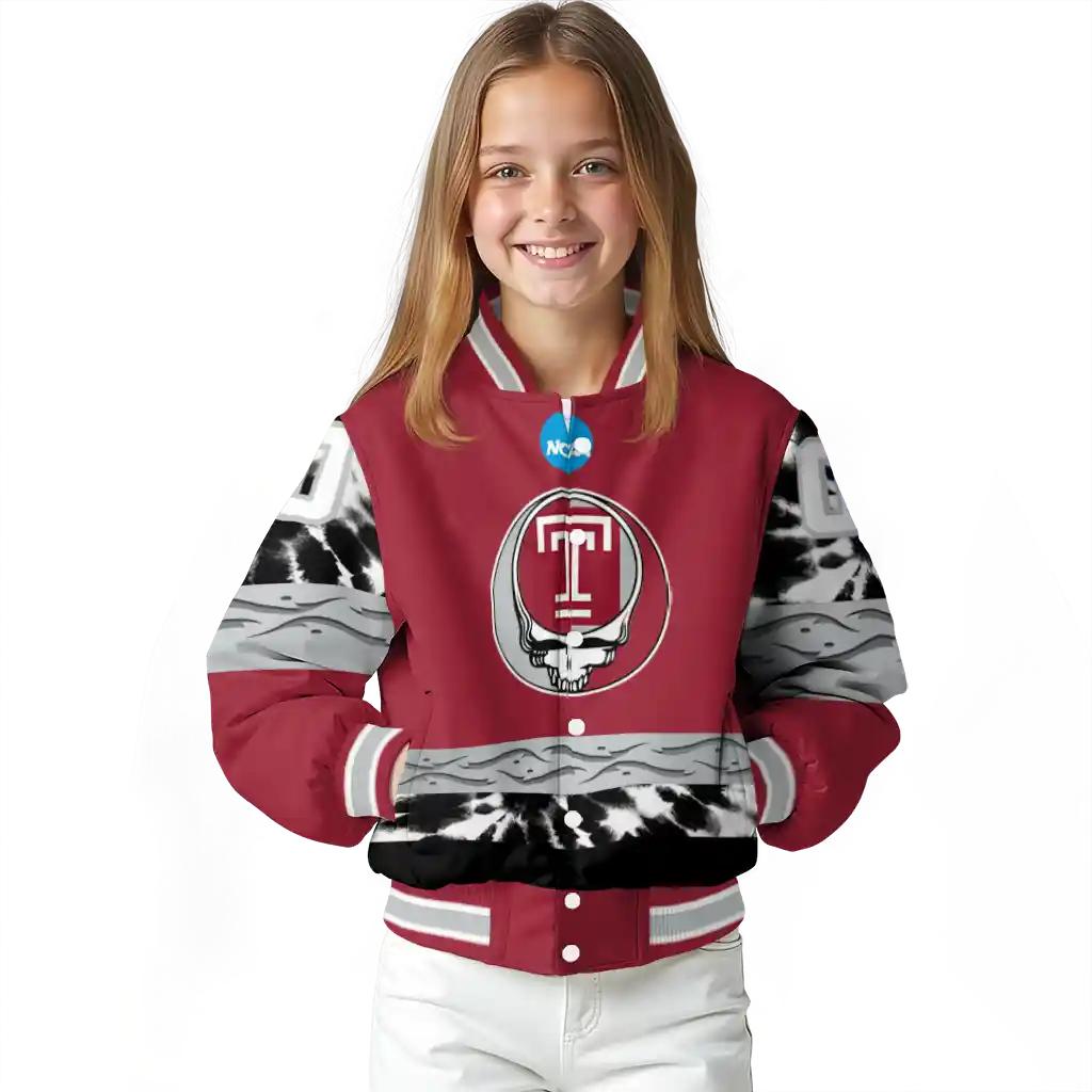 customized temple owls circle skull red black varsity jacket top rated customized temple owls circle skull red black varsity jacket top rated
