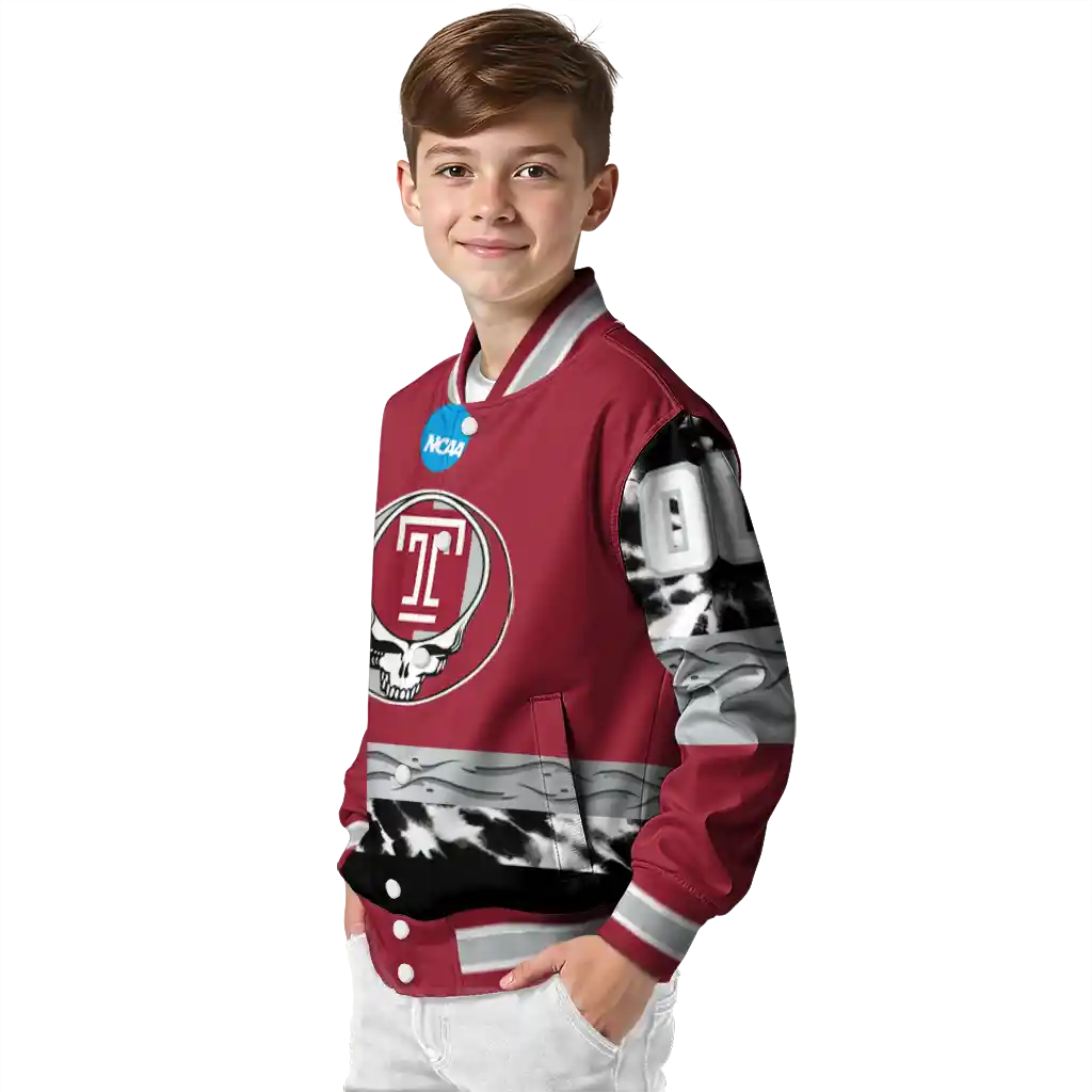 customized temple owls circle skull red black varsity jacket trendy customized temple owls circle skull red black varsity jacket trendy