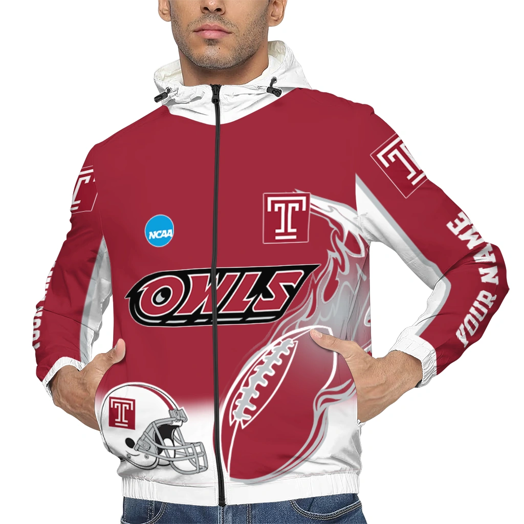 customized temple owls football flame red white windbreaker jacket top rated customized temple owls football flame red white windbreaker jacket top rated