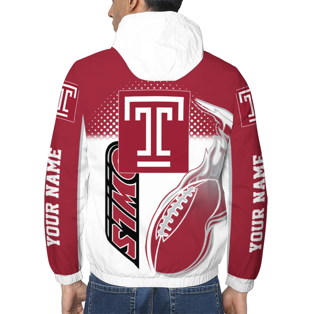 customized temple owls football flame red white windbreaker jacket trendy customized temple owls football flame red white windbreaker jacket trendy