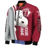 customized temple owls snoopy head red bomber jacket best selling