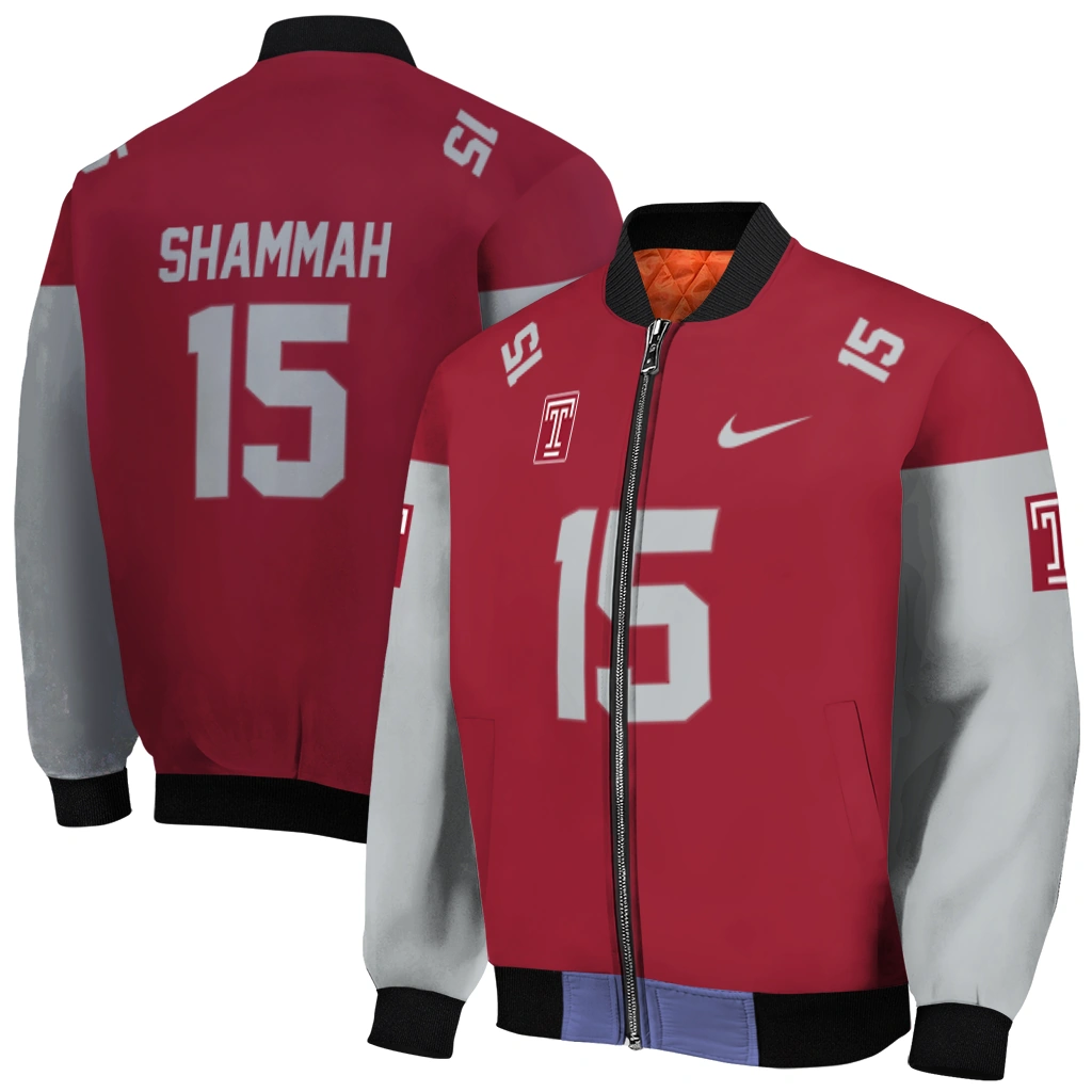 customized temple owls team patch red bomber jacket best selling customized temple owls team patch red bomber jacket best selling