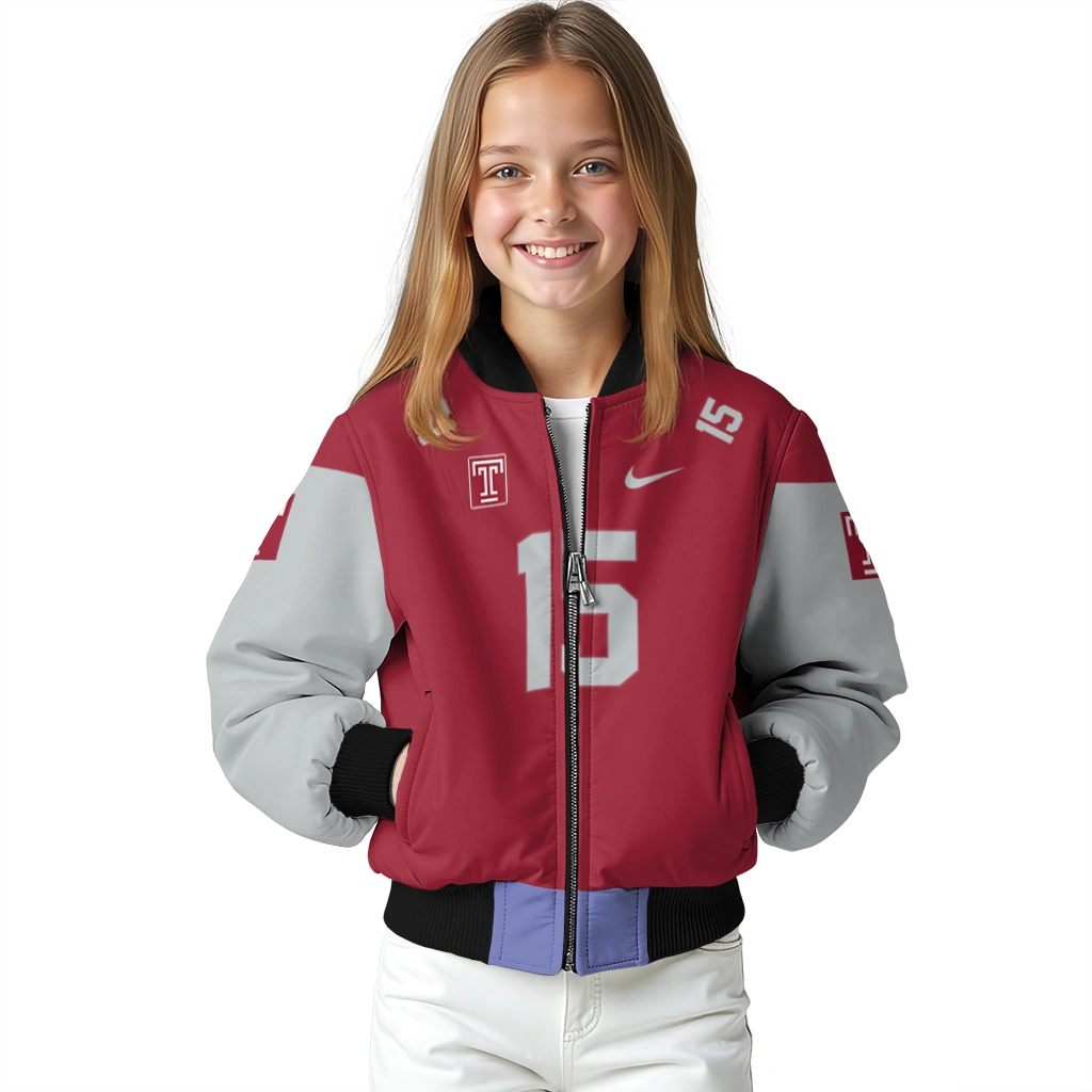 customized temple owls team patch red bomber jacket top rated customized temple owls team patch red bomber jacket top rated