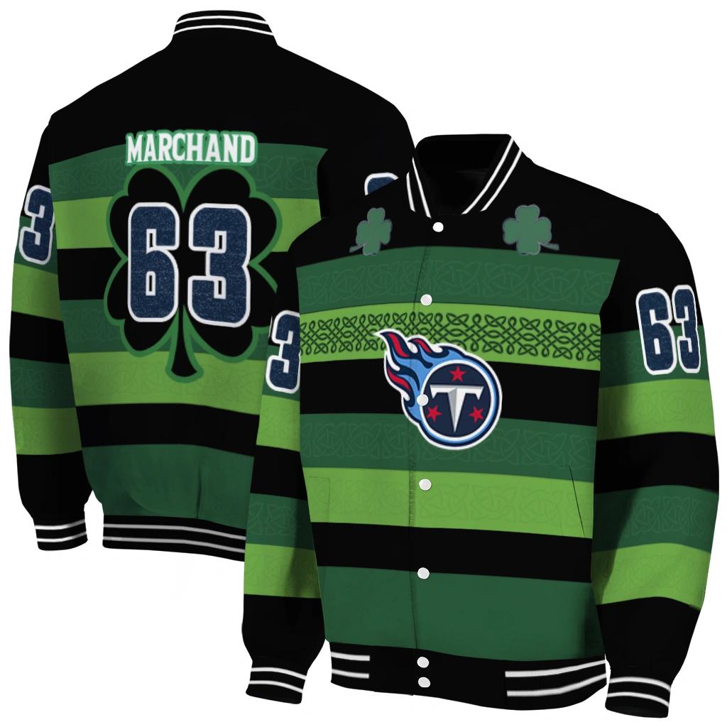 customized tennessee titans clover green lines green black varsity jacket fashion forward customized tennessee titans clover green lines green black varsity jacket fashion forward