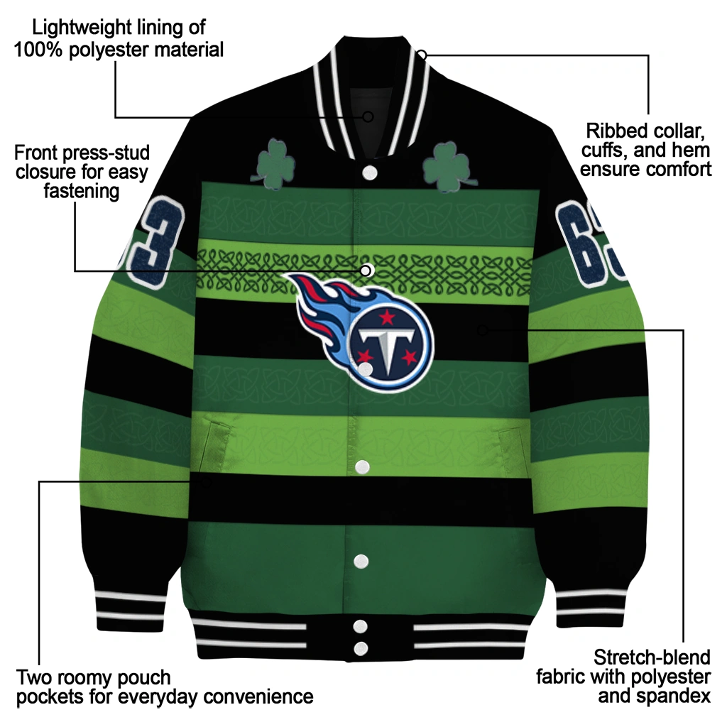 customized tennessee titans clover green lines green black varsity jacket new arrival customized tennessee titans clover green lines green black varsity jacket new arrival