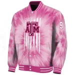 customized texas am aggies pink tie dye pink varsity jacket best selling