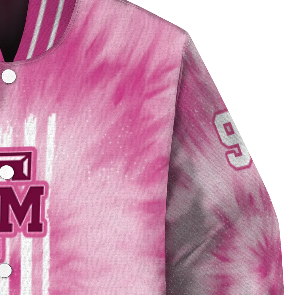 customized texas am aggies pink tie dye pink varsity jacket premium grade customized texas am aggies pink tie dye pink varsity jacket premium grade