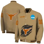 customized texas longhorns claw effect beige varsity jacket best selling