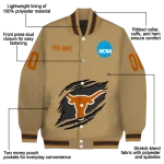 customized texas longhorns claw effect beige varsity jacket best selling