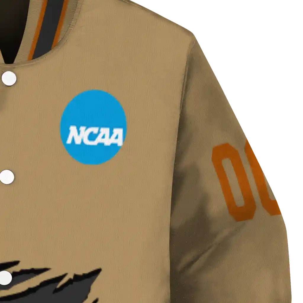 customized texas longhorns claw effect beige varsity jacket premium grade customized texas longhorns claw effect beige varsity jacket premium grade