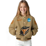 customized texas longhorns claw effect beige varsity jacket best selling
