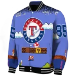 customized texas rangers mario blocks blue black varsity jacket best selling