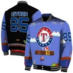 customized texas rangers mario blocks blue black varsity jacket best selling