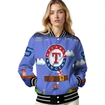 customized texas rangers mario blocks blue black varsity jacket best selling