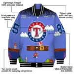 customized texas rangers mario blocks blue black varsity jacket best selling