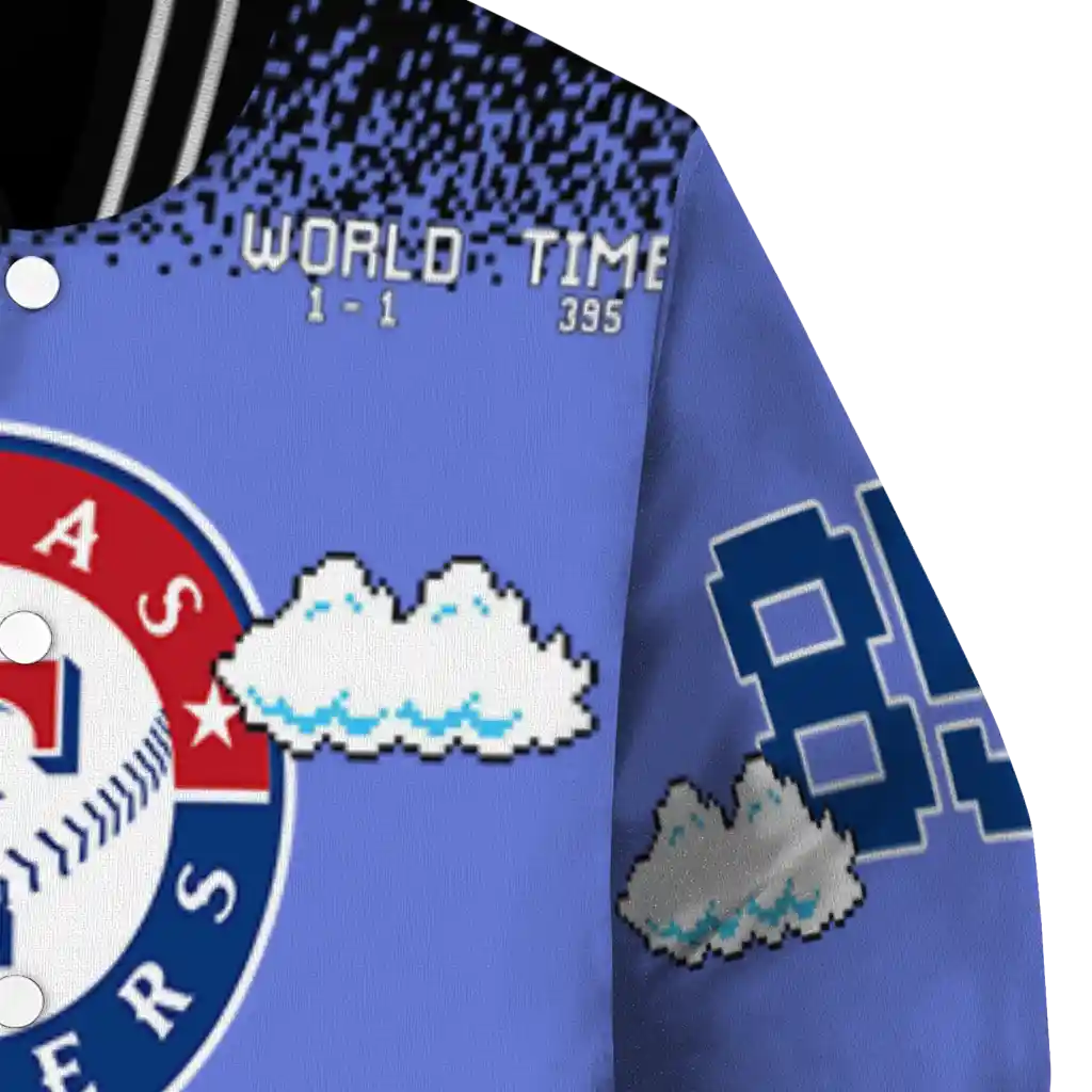 customized texas rangers mario blocks blue black varsity jacket premium grade customized texas rangers mario blocks blue black varsity jacket premium grade