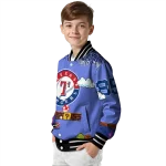 customized texas rangers mario blocks blue black varsity jacket best selling