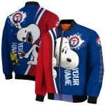 customized texas rangers snoopy head blue bomber jacket best selling