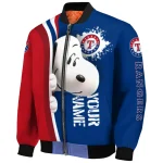 customized texas rangers snoopy head blue bomber jacket best selling
