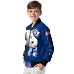 customized texas rangers snoopy head blue bomber jacket best selling