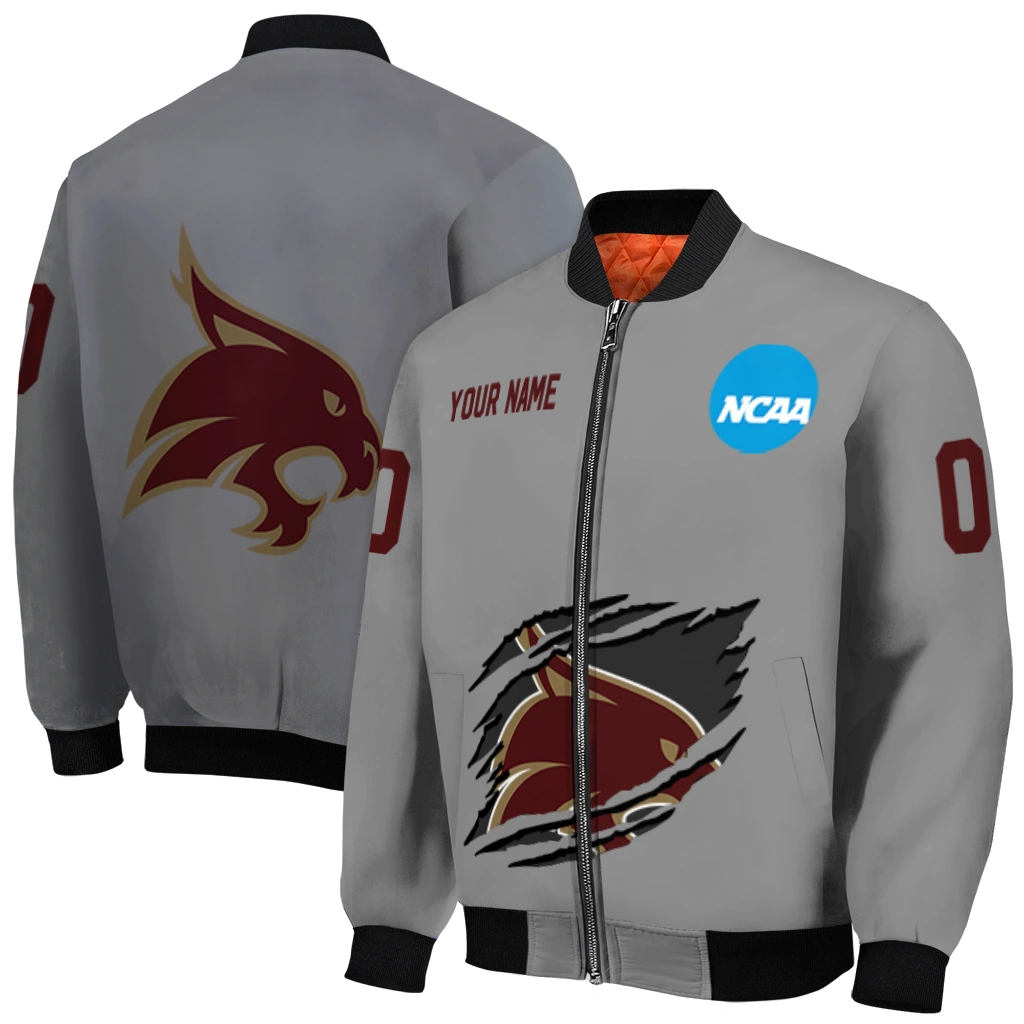 customized texas state bobcats feral slash grey bomber jacket best selling customized texas state bobcats feral slash grey bomber jacket best selling