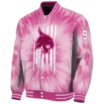 customized texas state bobcats pink tie dye pink varsity jacket best selling