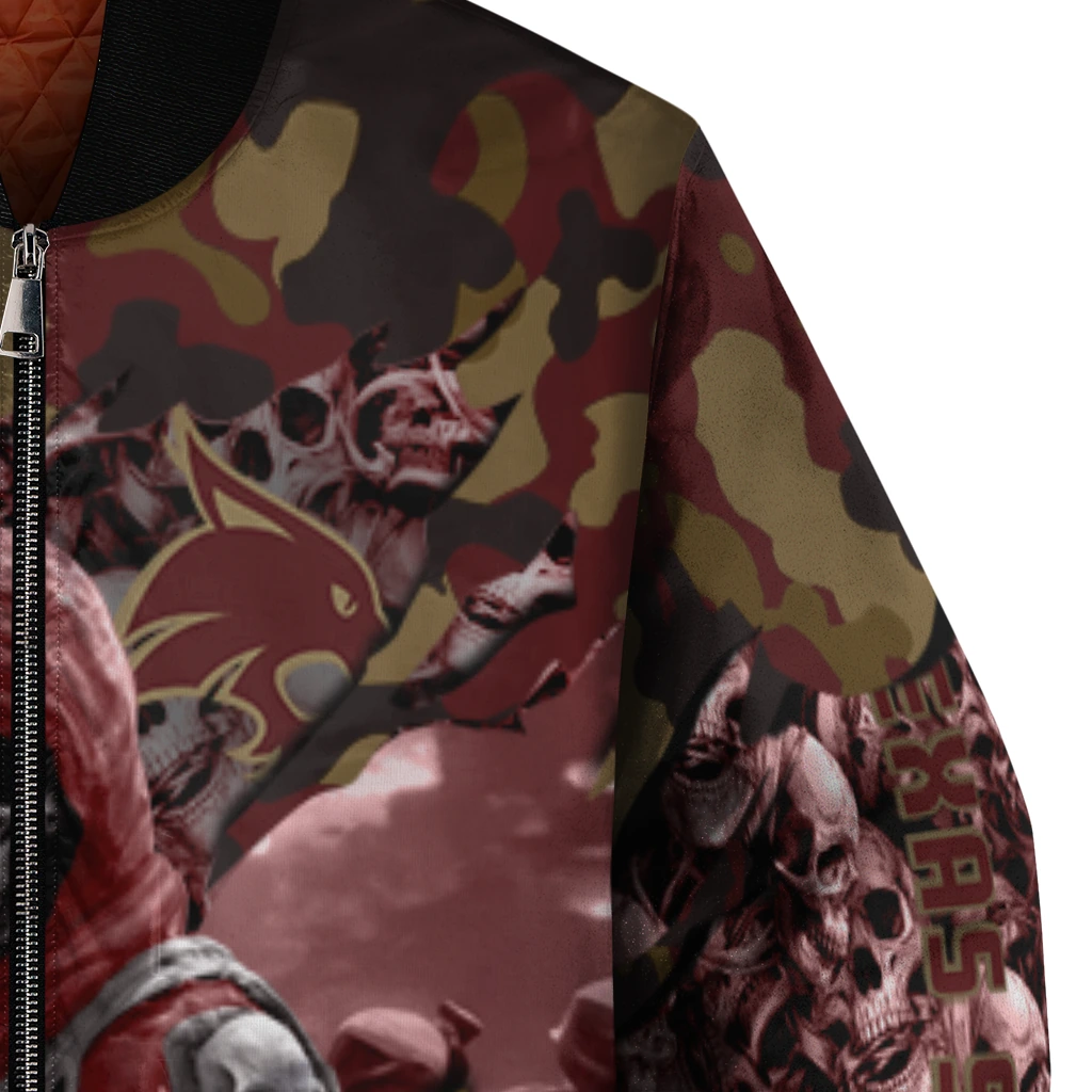 customized texas state bobcats skull horde maroon bomber jacket premium grade customized texas state bobcats skull horde maroon bomber jacket premium grade