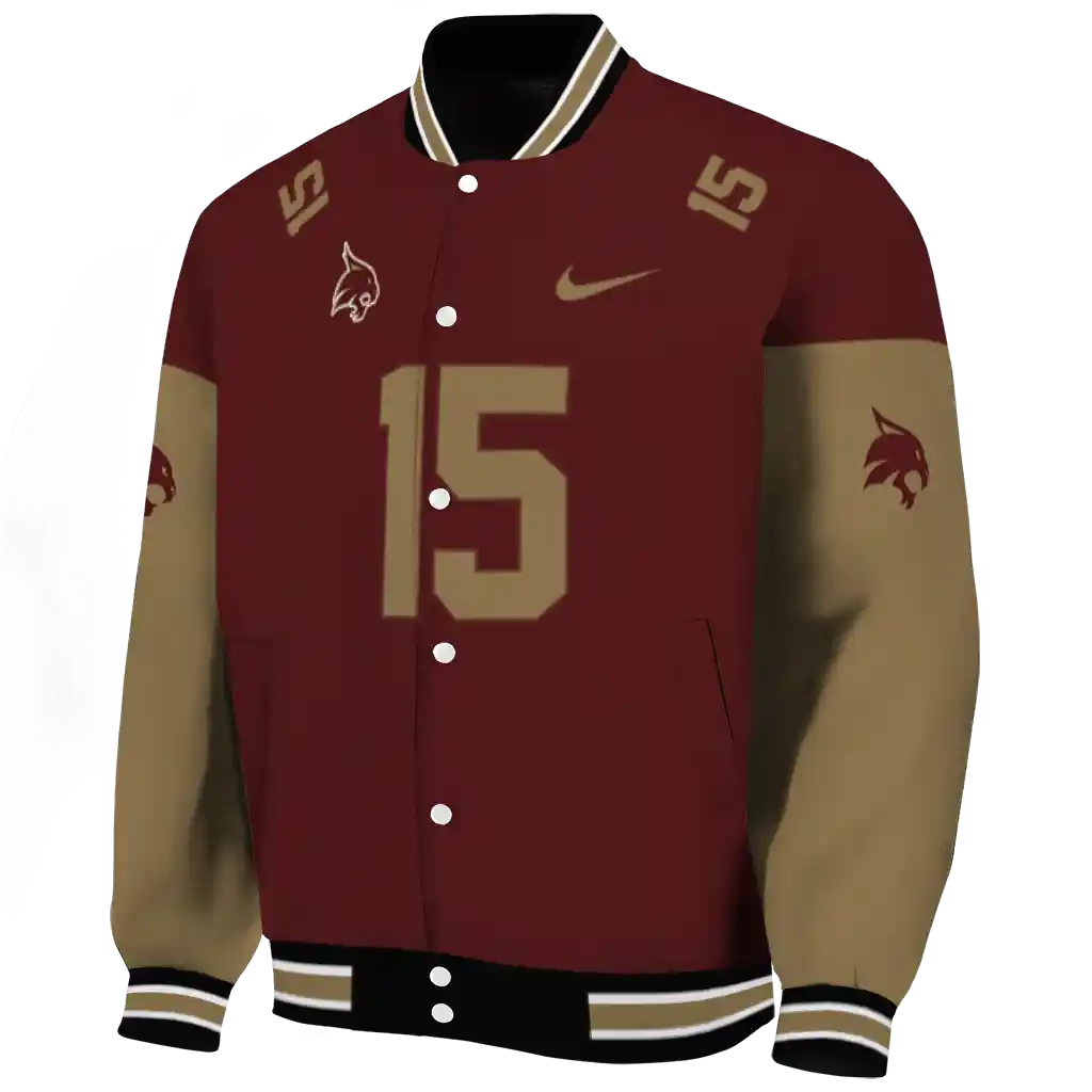 customized texas state bobcats team patch maroon varsity jacket best selling customized texas state bobcats team patch maroon varsity jacket best selling