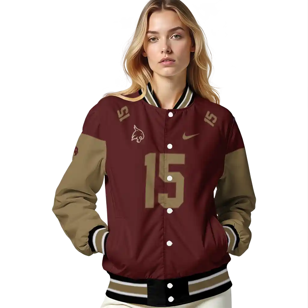 customized texas state bobcats team patch maroon varsity jacket latest model customized texas state bobcats team patch maroon varsity jacket latest model