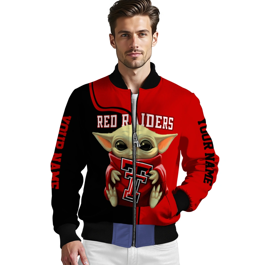 customized texas tech red raiders adorable yoda red black bomber jacket high quality customized texas tech red raiders adorable yoda red black bomber jacket high quality