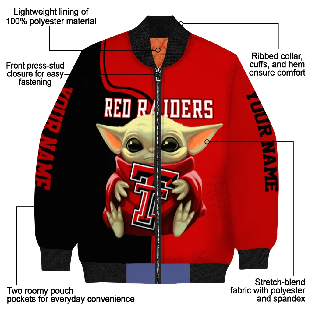 customized texas tech red raiders adorable yoda red black bomber jacket new arrival customized texas tech red raiders adorable yoda red black bomber jacket new arrival