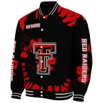 customized texas tech red raiders burst splatter red varsity jacket best selling