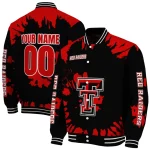 customized texas tech red raiders burst splatter red varsity jacket best selling