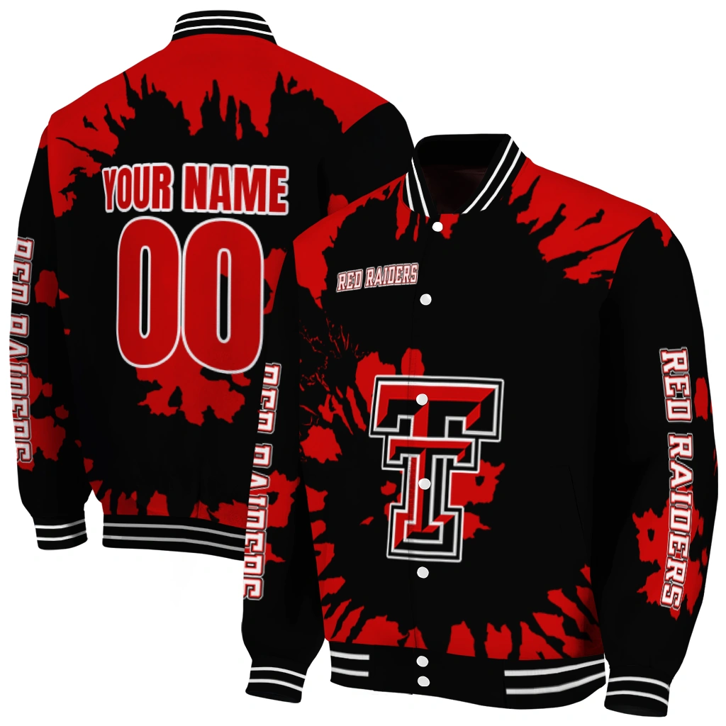 customized texas tech red raiders burst splatter red varsity jacket fashion forward customized texas tech red raiders burst splatter red varsity jacket fashion forward