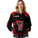 customized texas tech red raiders burst splatter red varsity jacket best selling