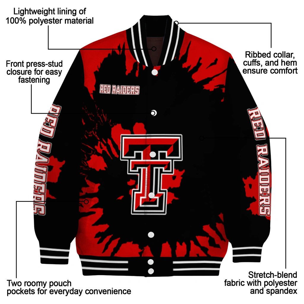 customized texas tech red raiders burst splatter red varsity jacket new arrival customized texas tech red raiders burst splatter red varsity jacket new arrival