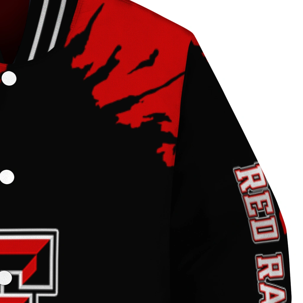 customized texas tech red raiders burst splatter red varsity jacket premium grade customized texas tech red raiders burst splatter red varsity jacket premium grade