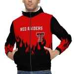 customized texas tech red raiders flame trim red black windbreaker jacket best selling